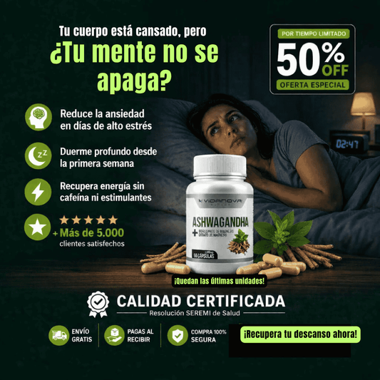 Ashwagandha + Magnesio 1000mg  | Anti estrés y sueño reparador (60 Cápsulas)