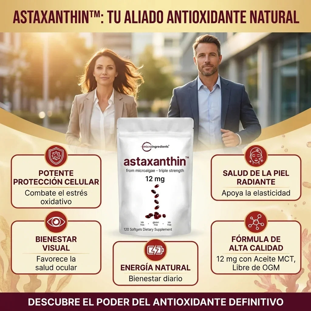 Astaxanthin 12 mg de Microingredients®  Cuida tu piel, ojos y células desde hoy con protección antioxidante avanzada